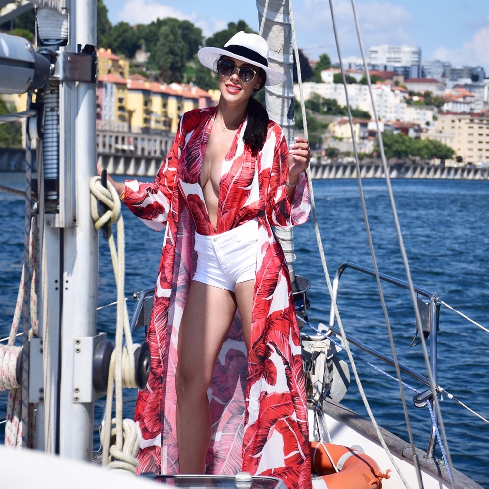 Kimono and one piece red palm set